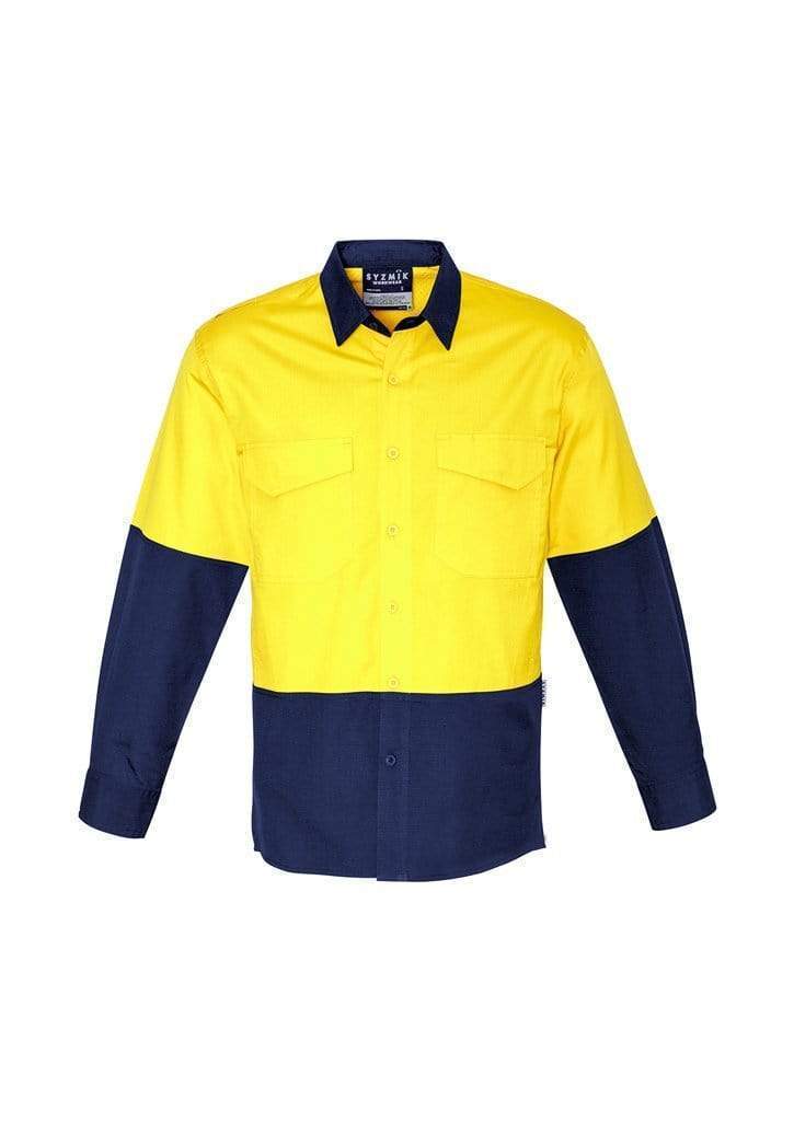SYZMIK Men’s Rugged Cooling Hi-Vis Spliced Shirt ZW128 Work Wear Syzmik Yellow/Navy 5XL 